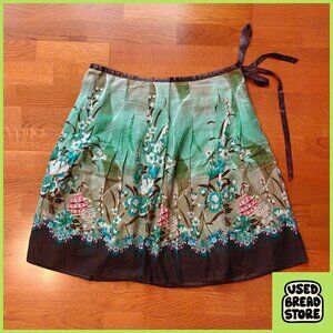 Vintage Coco and Chase Pleated Floral Skirt | L | Brown, Sea Green | Gardencore